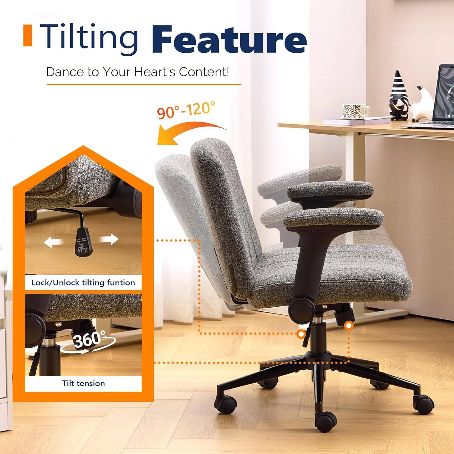 Tilting Feature  
Dance to Your Heart's Content!  
90°-120° Lock/Unlock tilting function  
360° Tilt tension