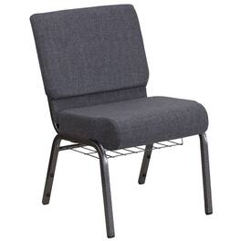 Alamont Home - Hercules 21"W Church Chair in Dark Gray Fabric with Book Rack - Silver Vein Frame - Dark Gray Fabric/Silver Vein Frame