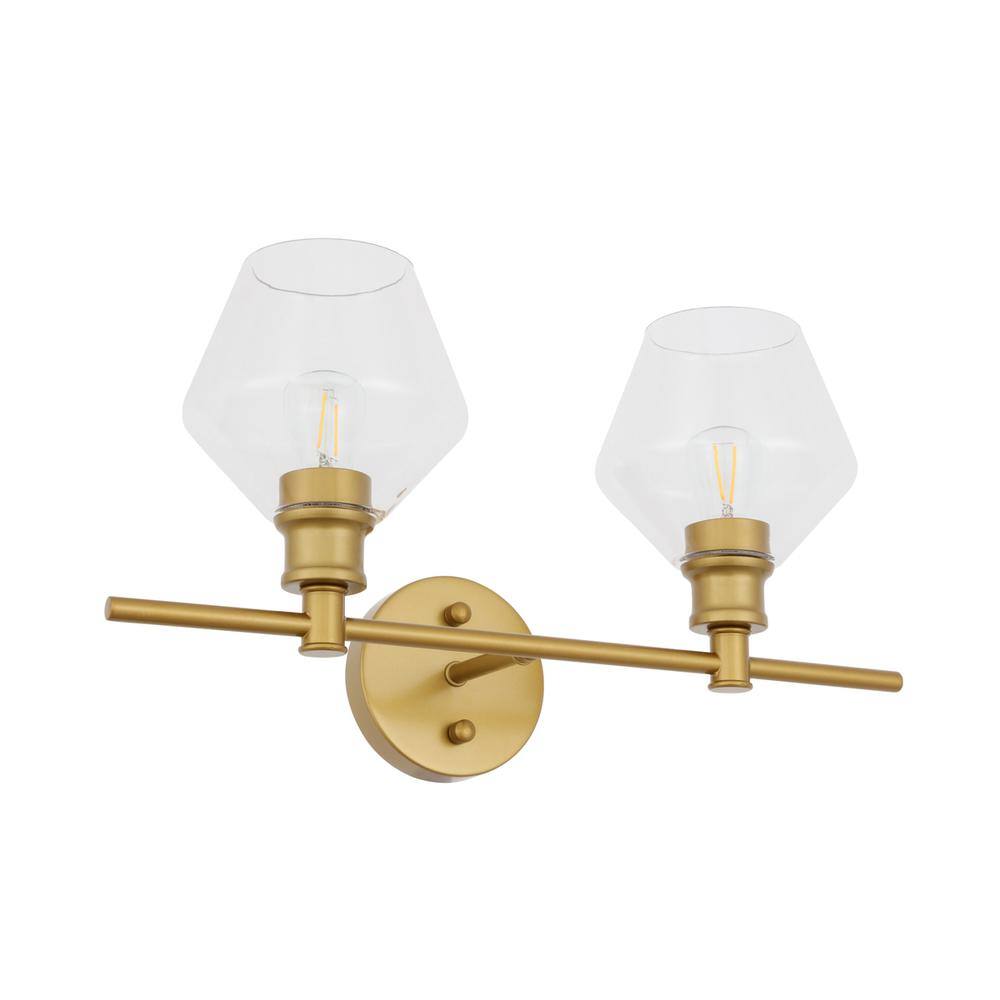 Alt View 5. Living District - Gene 2 light Brass and Clear glass Wall sconce - Brass And Clear Glass.