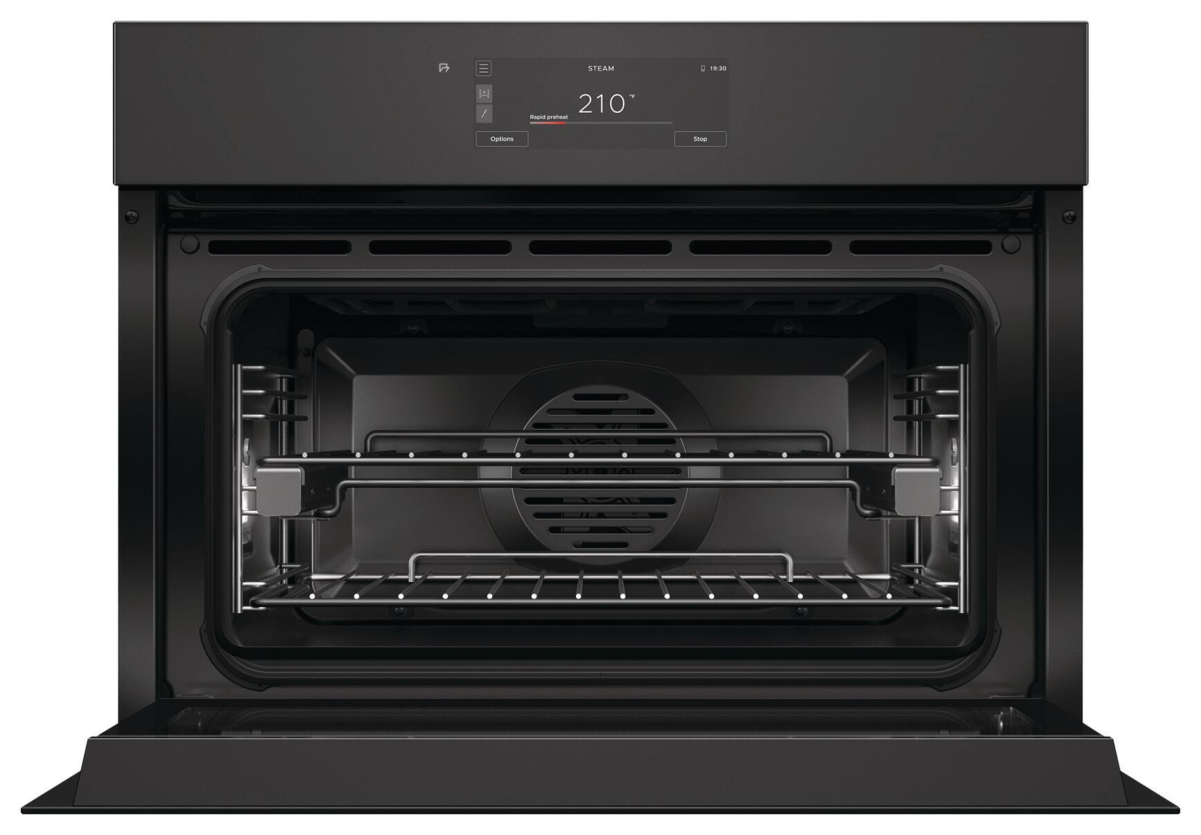 B STEAM 19:30 / 210° Rapid preheat Options Stop