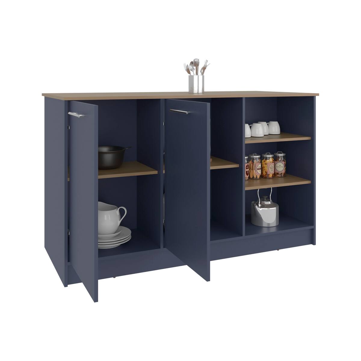 Alt View 5. Loheer - Loheer Floorstanding Kitchen Island with Cabinets Multicolor Countertop Organizer - Multicolor.