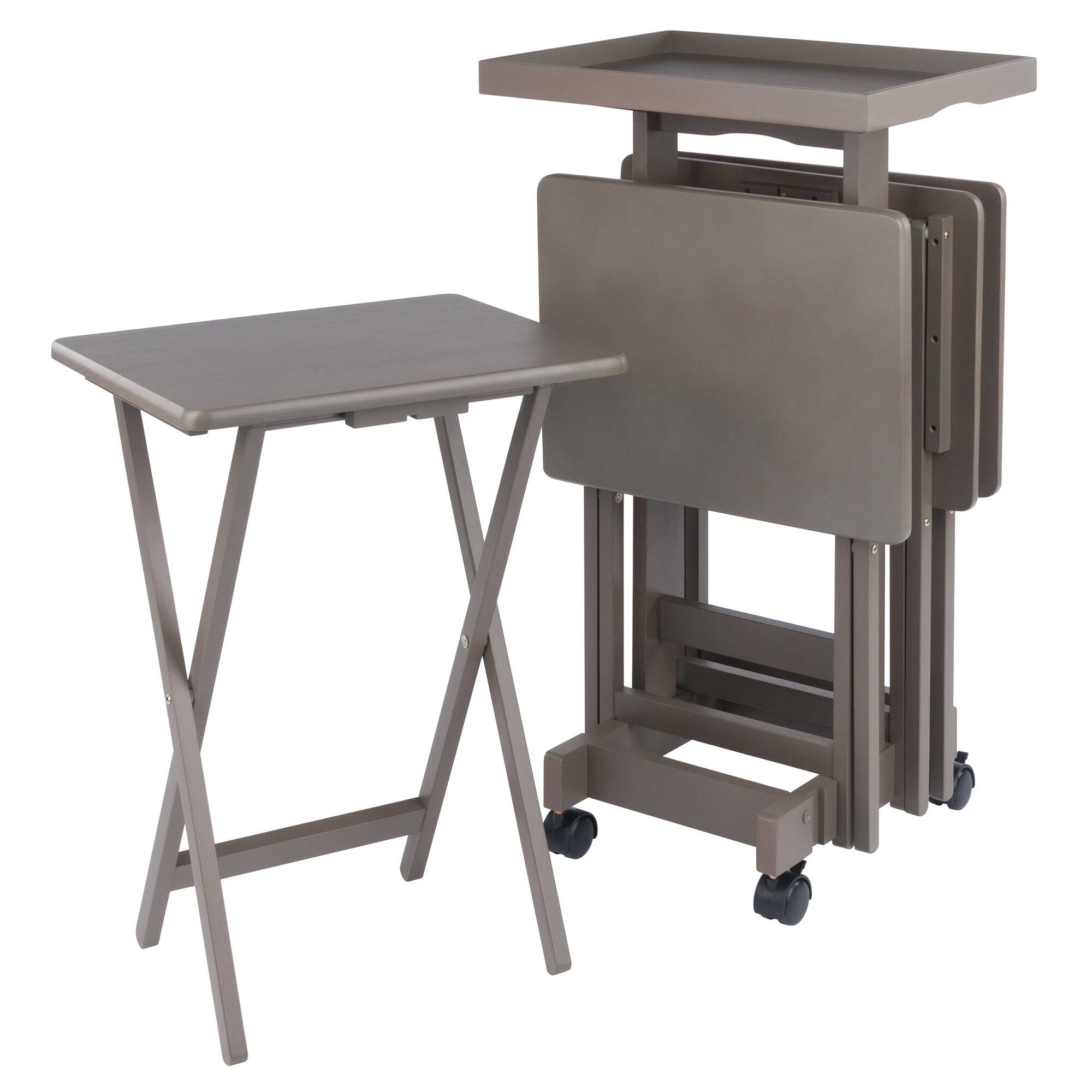 Winsome Wood - Isabelle 6-Pc Snack Table Set with Removable Serving Tray - Oyster Gray