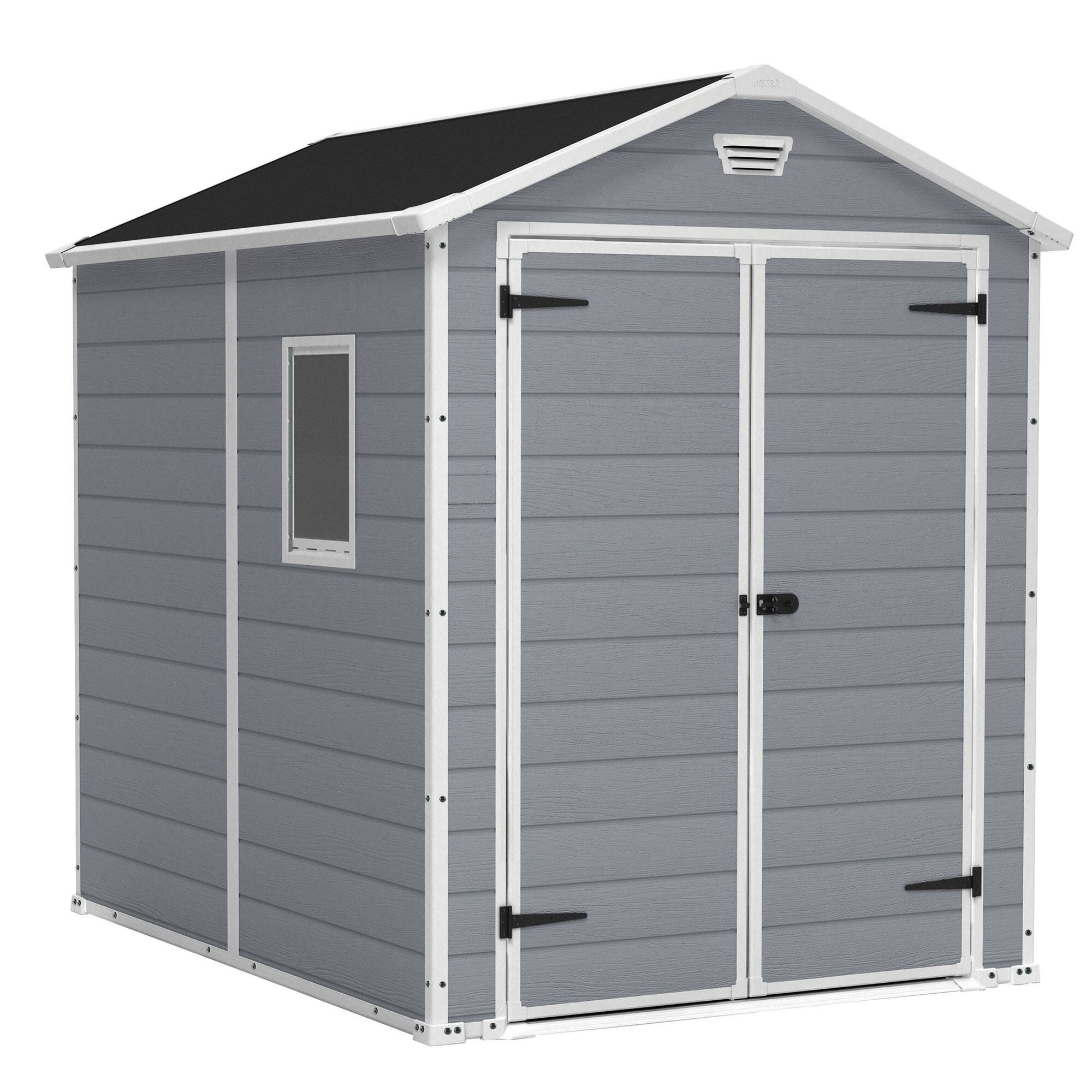 Keter - 213413 Manor 6 X 8 Foot Resin All Weather Outdoor Tool Storage Shed, Grey - Gray