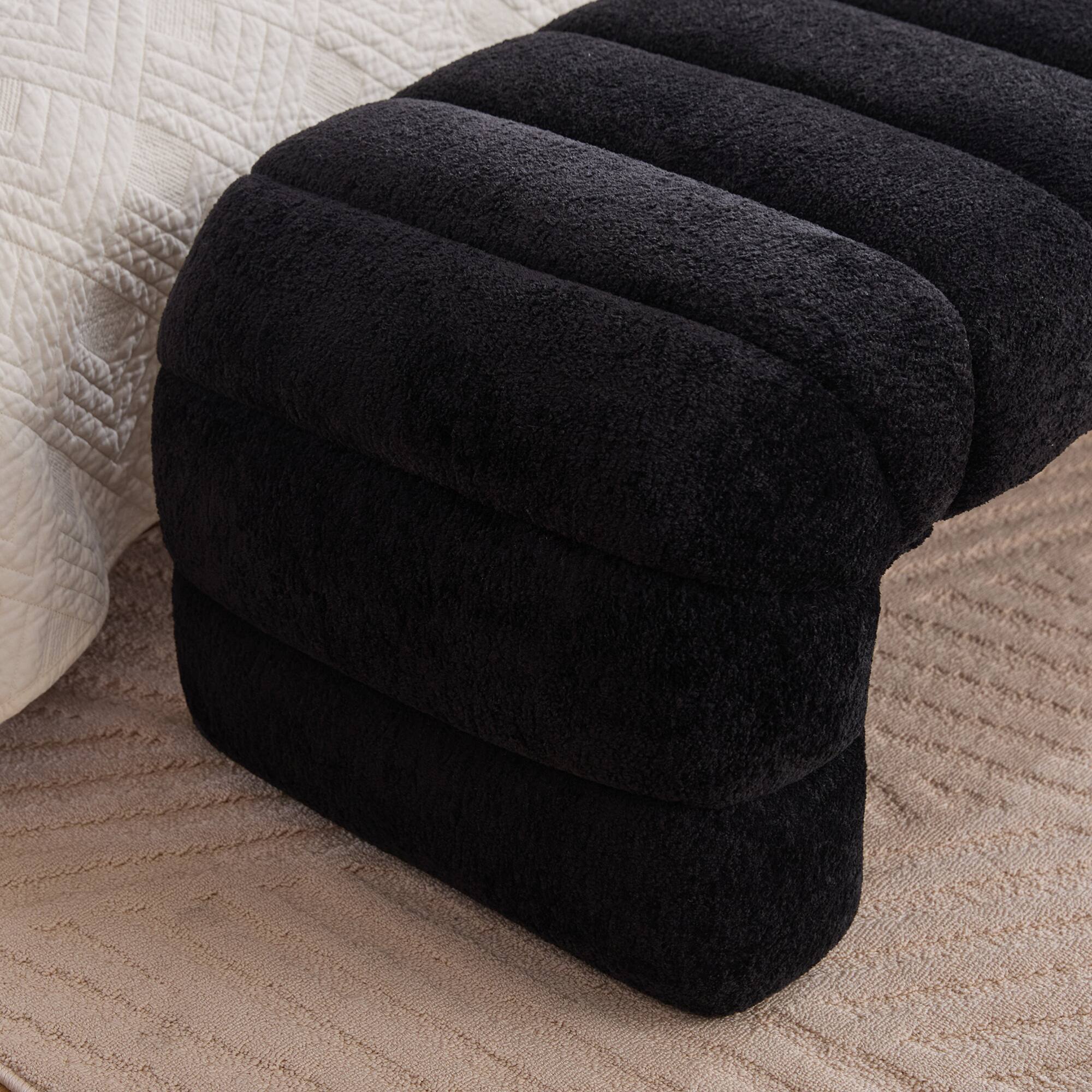 Alt View 1. GOODSILO - Modern Upholstered Armless Bed Bench with Channel Tufted Design, Multi-Functional Chenille Ottoman Foot Stool - Black.