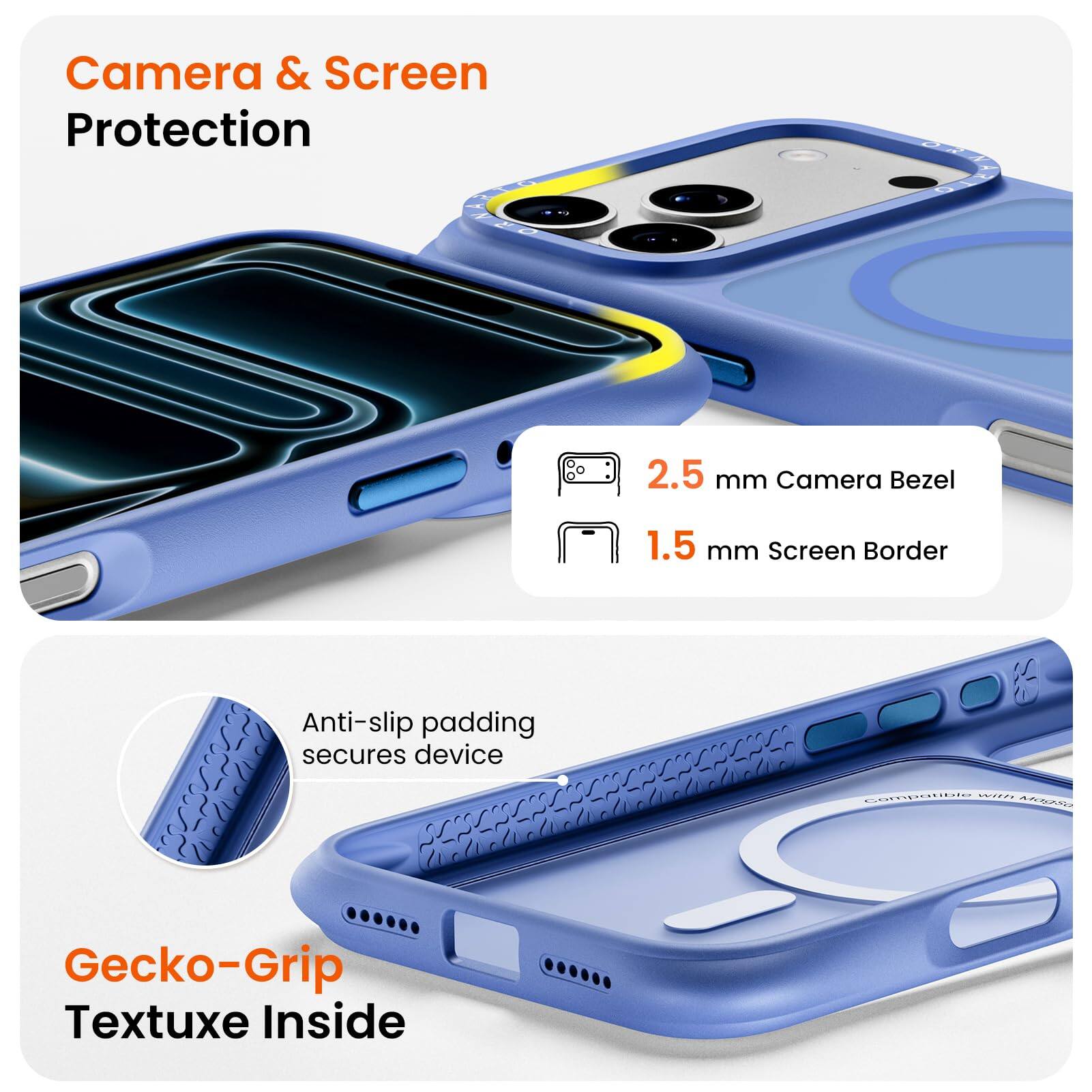 Camera & Screen Protection

2.5 mm Camera Bezel  
1.5 mm Screen Border

Anti-slip padding secures device

Gecko-Grip Textuxe Inside