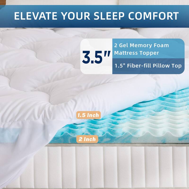 ELEVATE YOUR SLEEP COMFORT

3.5"  
2 Gel Memory Foam Mattress Topper  
1.5" Fiber-fill Pillow Top

1.5 Inch  
2 Inch