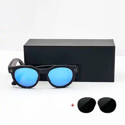 Front. PRIMEPLUS - 8MP 4K Camera AI Smart Glasses Dual Lenses Video Recording WIFI Transfer Sunglasses Smart Glasses - Black-Blue.