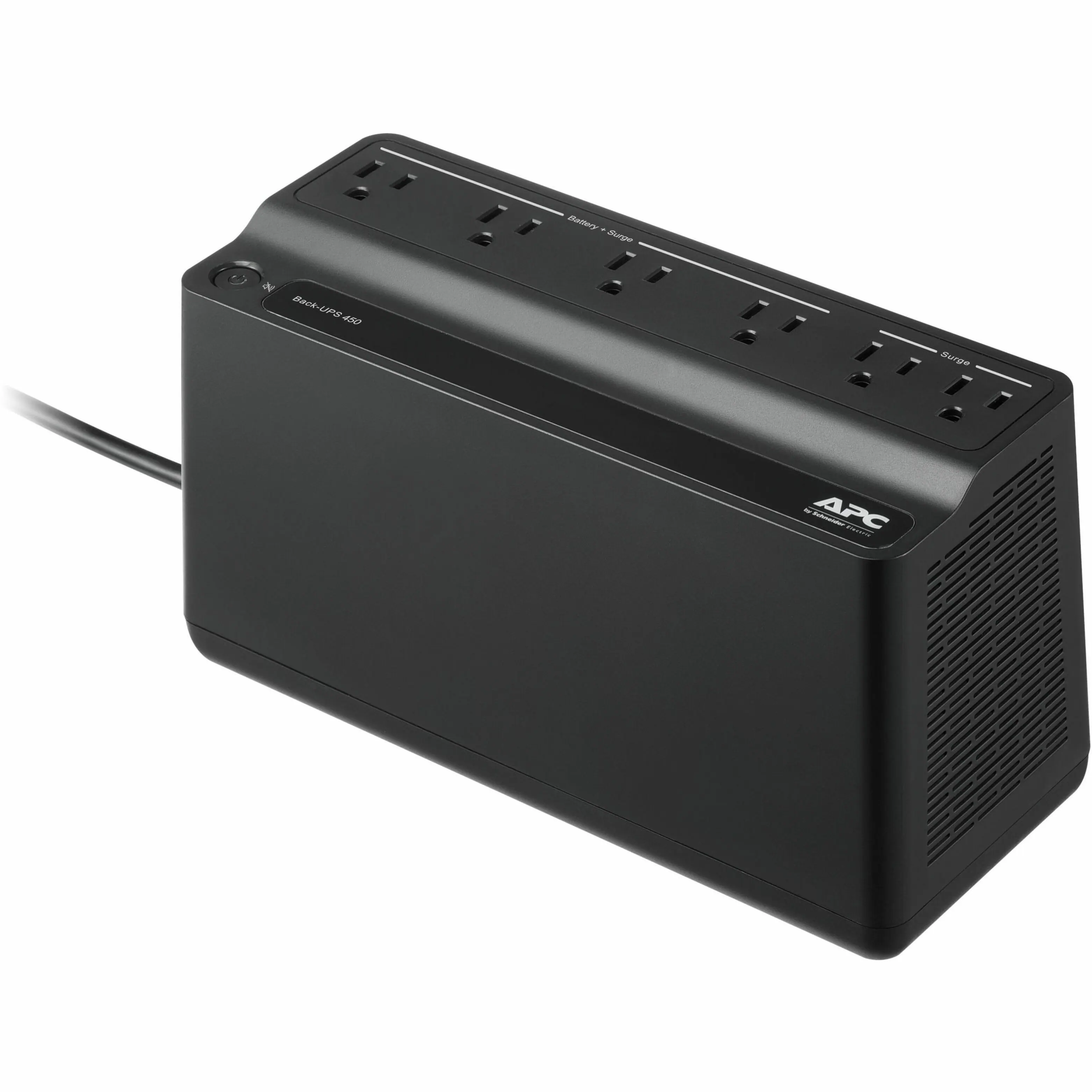 Front. APC - Back-UPS, 450VA/255W, Tower/Wall Mount, 6 Outlets, LED Indicator - Black.