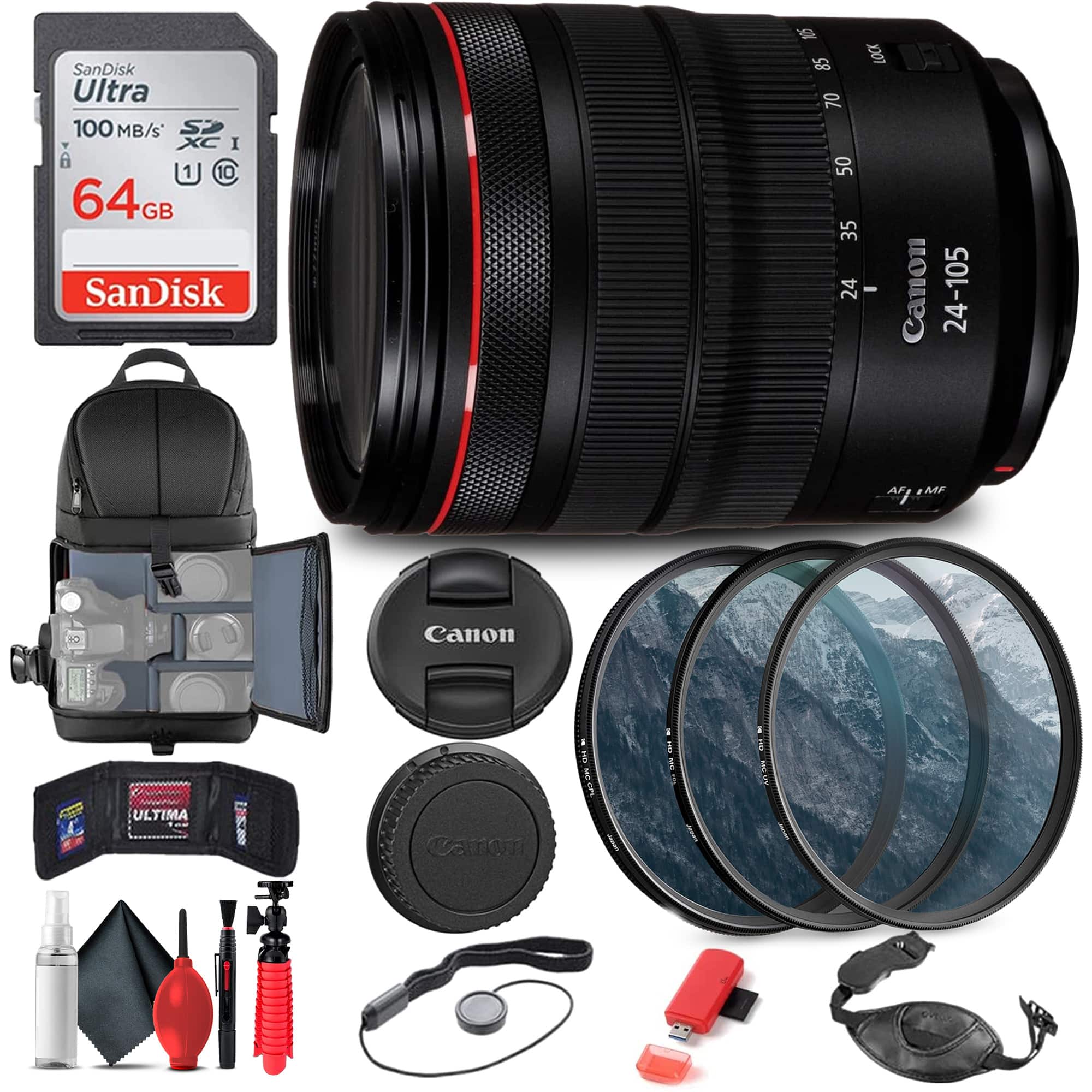 Canon - EF 24mm f/1.4L II USM Lens (2750B002) + Filter + BackPack + 64GB + More - Black