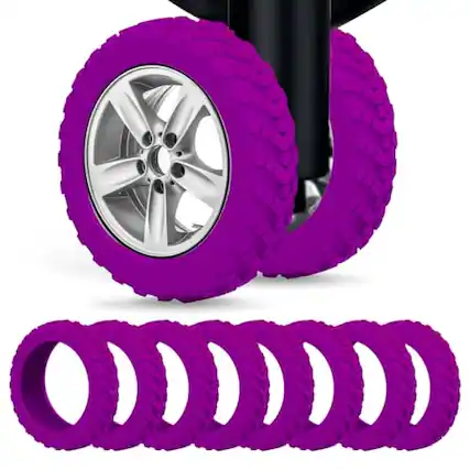 Front. ESBANY - 16Pcs Luggage wheel covers suitcase wheels protectors for dual-wheeled luggage suitcase with a diameter of 2-2.4inches - Purple.