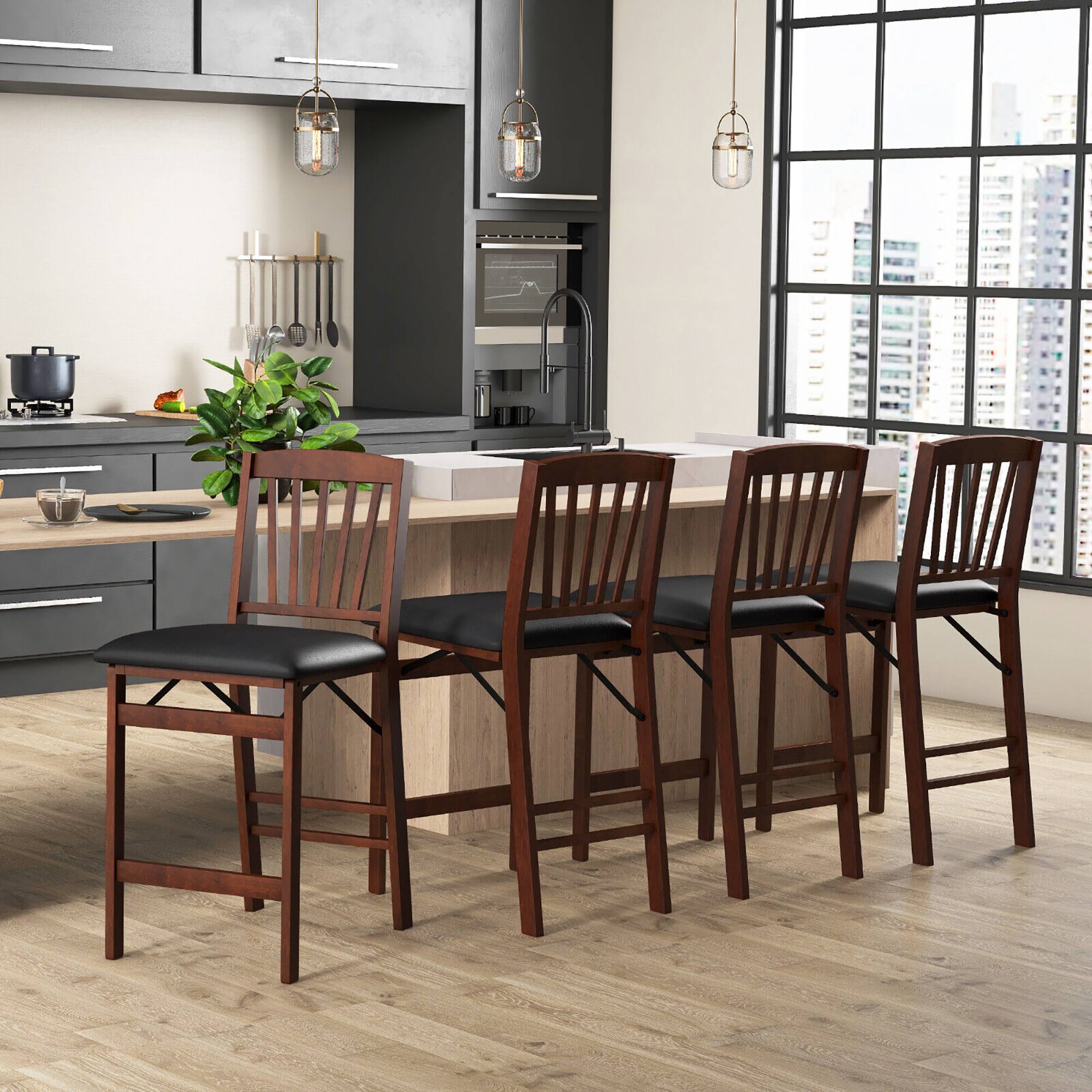 Alt View 1. Gymax - Gymax Set of 4 Counter Height Chairs Folding Kitchen Island Stool w/ Padded Seat - Black & Brown.