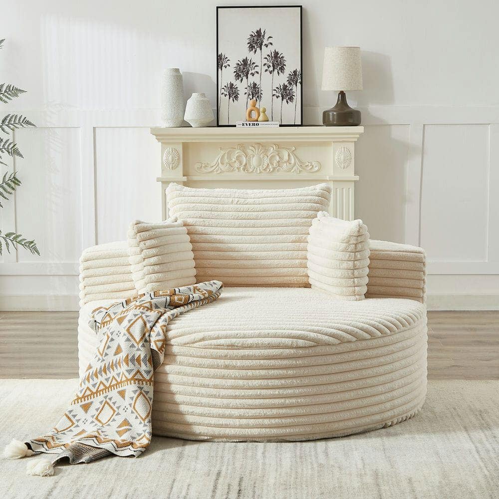 Resenkos - 55"L Corduroy Single Sofa, Fluffy Modern Sleeper Chair for Living Room & Bedroom, No Assembly, Beige - Beige