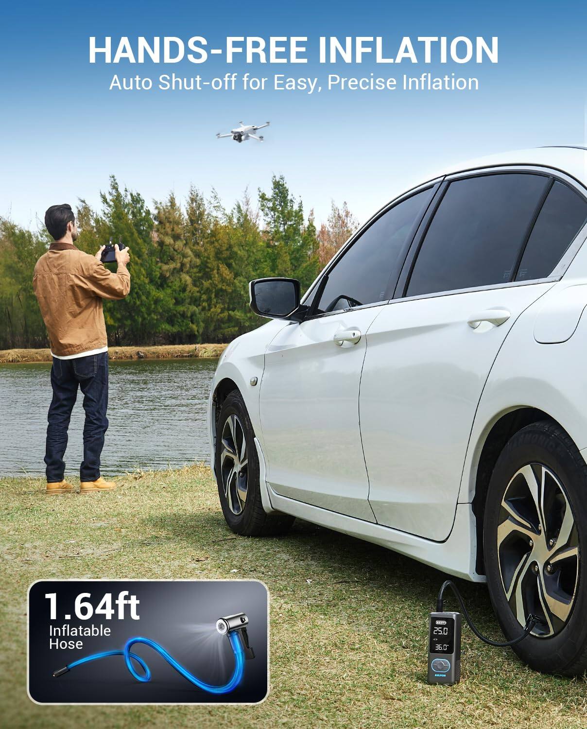 HANDS-FREE INFLATION  
Auto Shut-off for Easy, Precise Inflation  

1.64ft Inflatable Hose