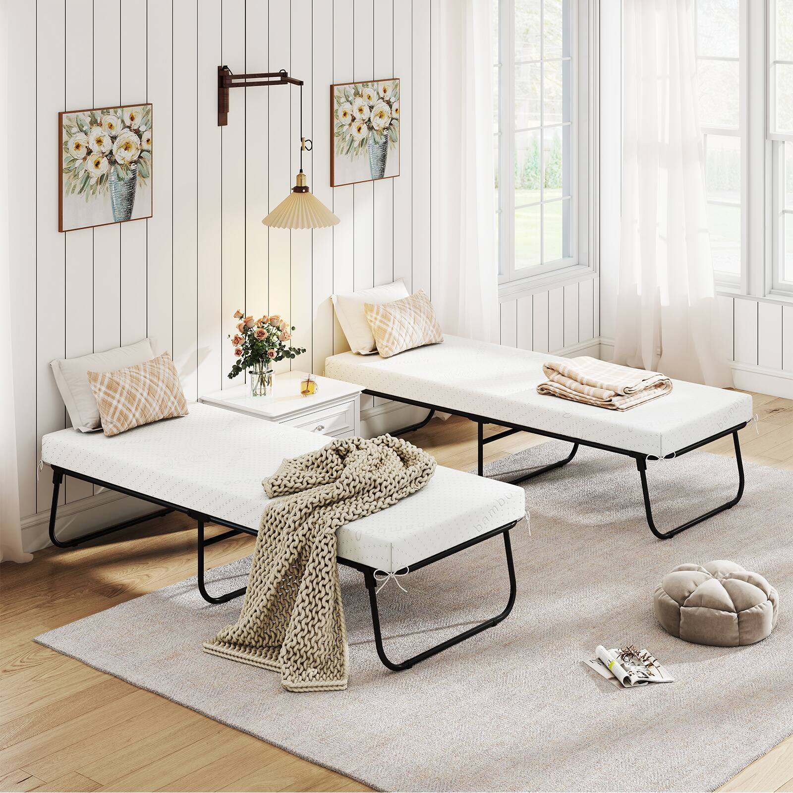 Alt View 9. Gymax - Gymax 75'' x 31'' Folding Bed w/ Memory Foam Breathable Mesh & Heavy-Duty Metal Frame - Black, White.