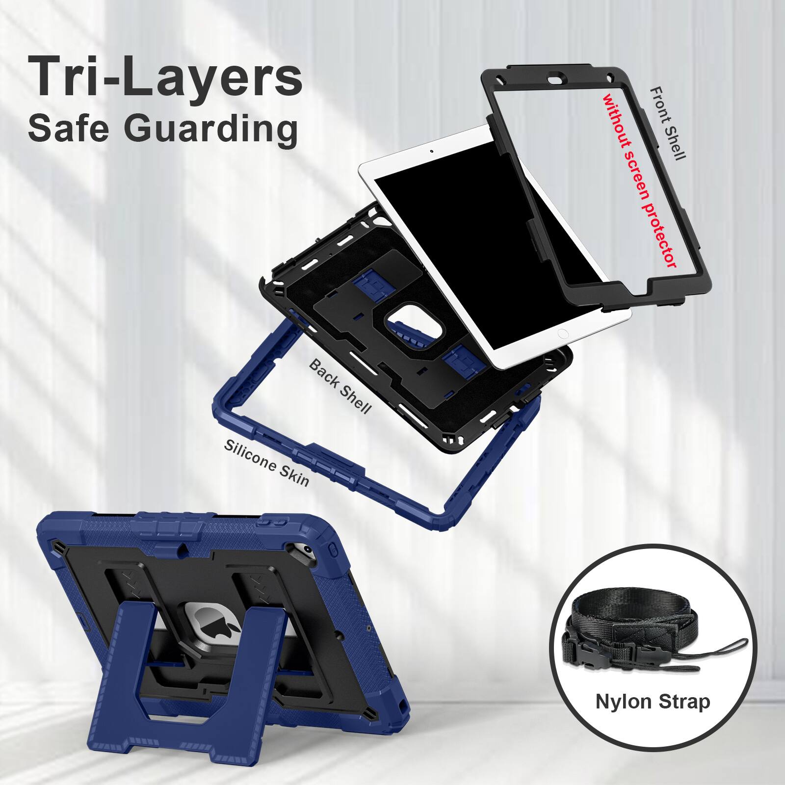 Tri-Layers Safe Guarding without Front Shell screen protector Back Shell Silicone Skin - Nylon Strap