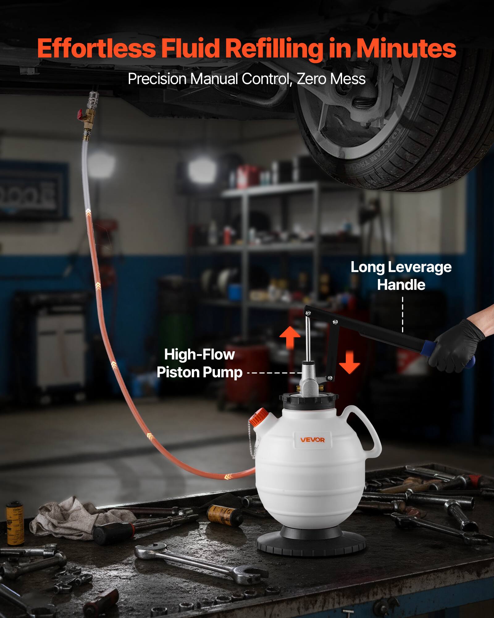 Effortless Fluid Refilling in Minutes  
Precision Manual Control, Zero Mess  

Long Leverage Handle  
High-Flow Piston Pump  

TOXXAM AM 180  
VEVOR