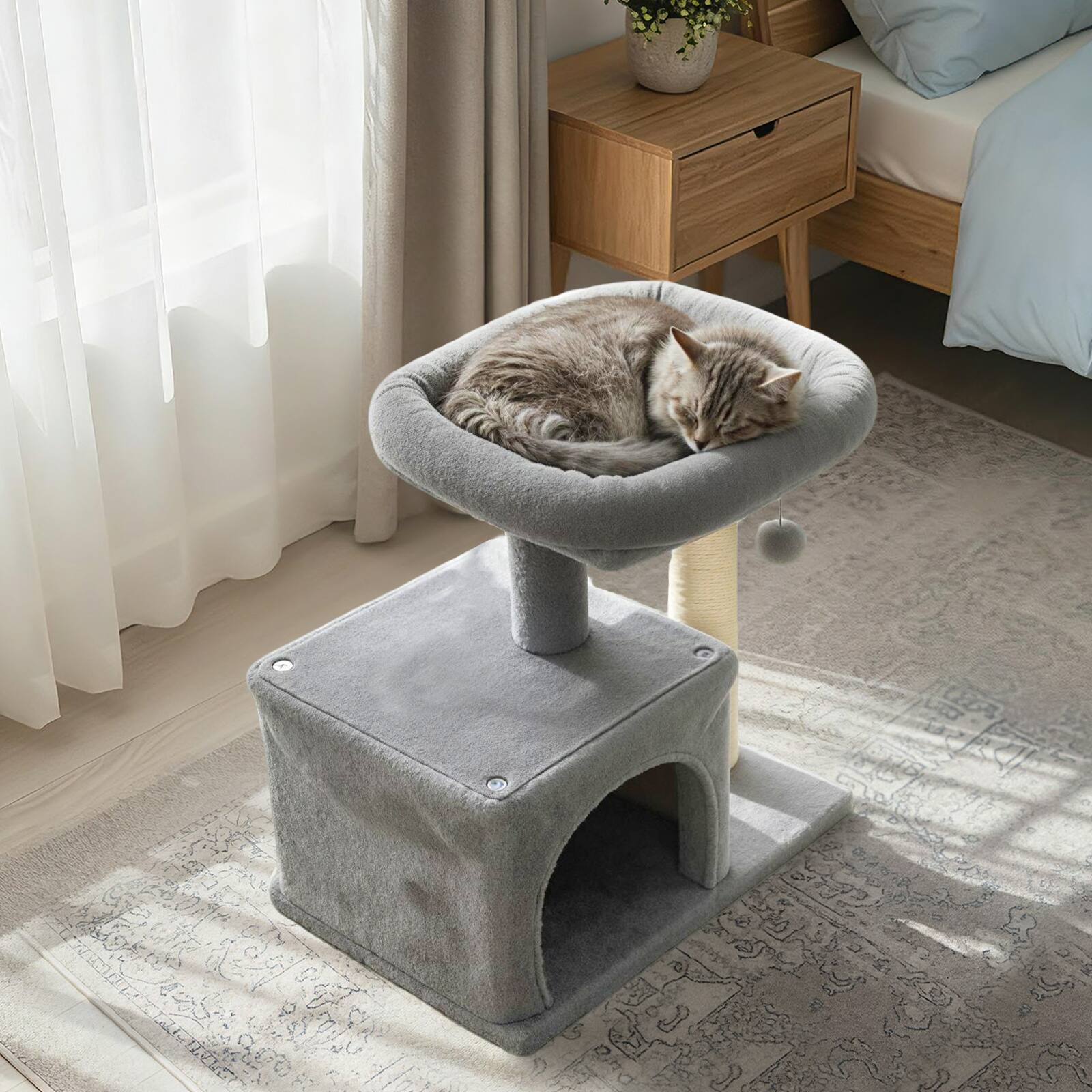 Alt View 3. Gymax - Gymax 19.5'' Small Cat Tree w/Large Padded Plush Perch Condo Sisal Scratching Posts Light Grye.