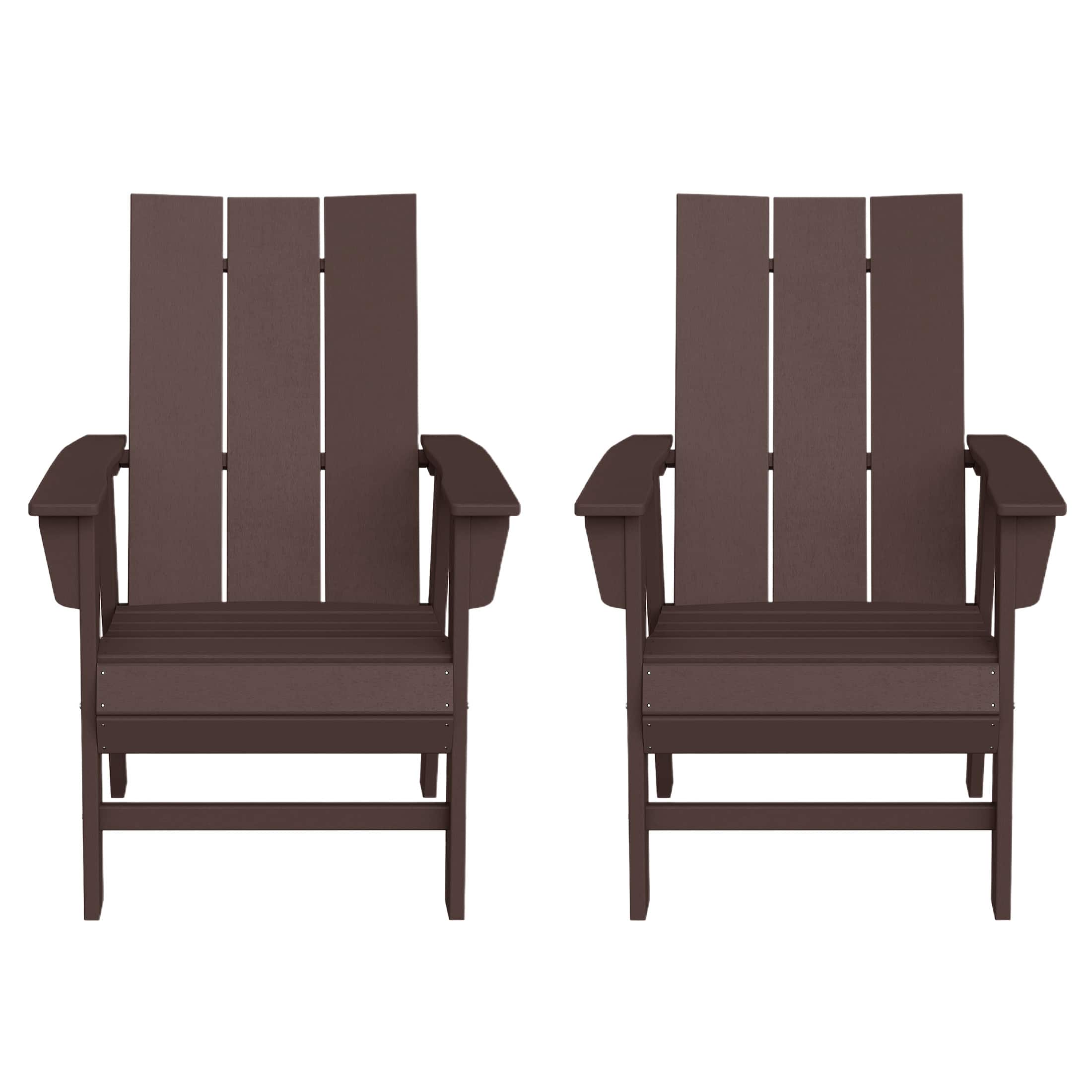 WestinTrends - Ashore Outdoor Patio HDPE Plastic Modern Adirondack Dining Chairs (Set of 2) - Dark Brown