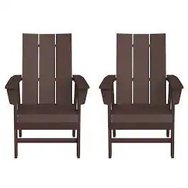 WestinTrends - Ashore Outdoor Patio HDPE Plastic Modern Adirondack Dining Chairs (Set of 2) - Dark Brown