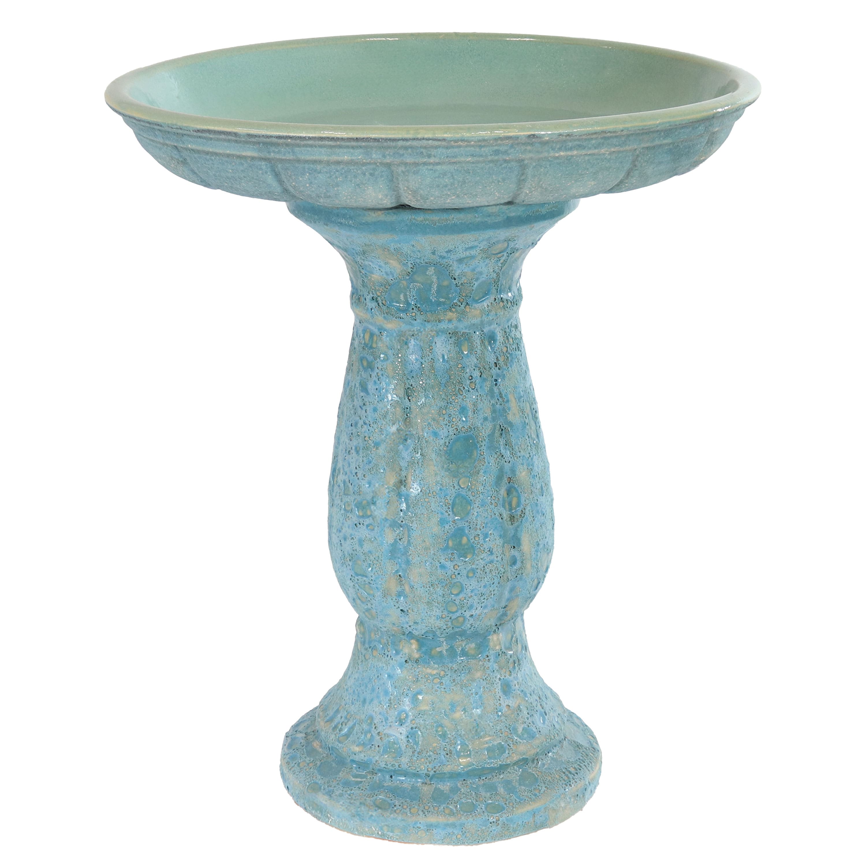 Sunnydaze - Avignon Lava Finish Ceramic Bird Bath - 18.75" H - Cyan