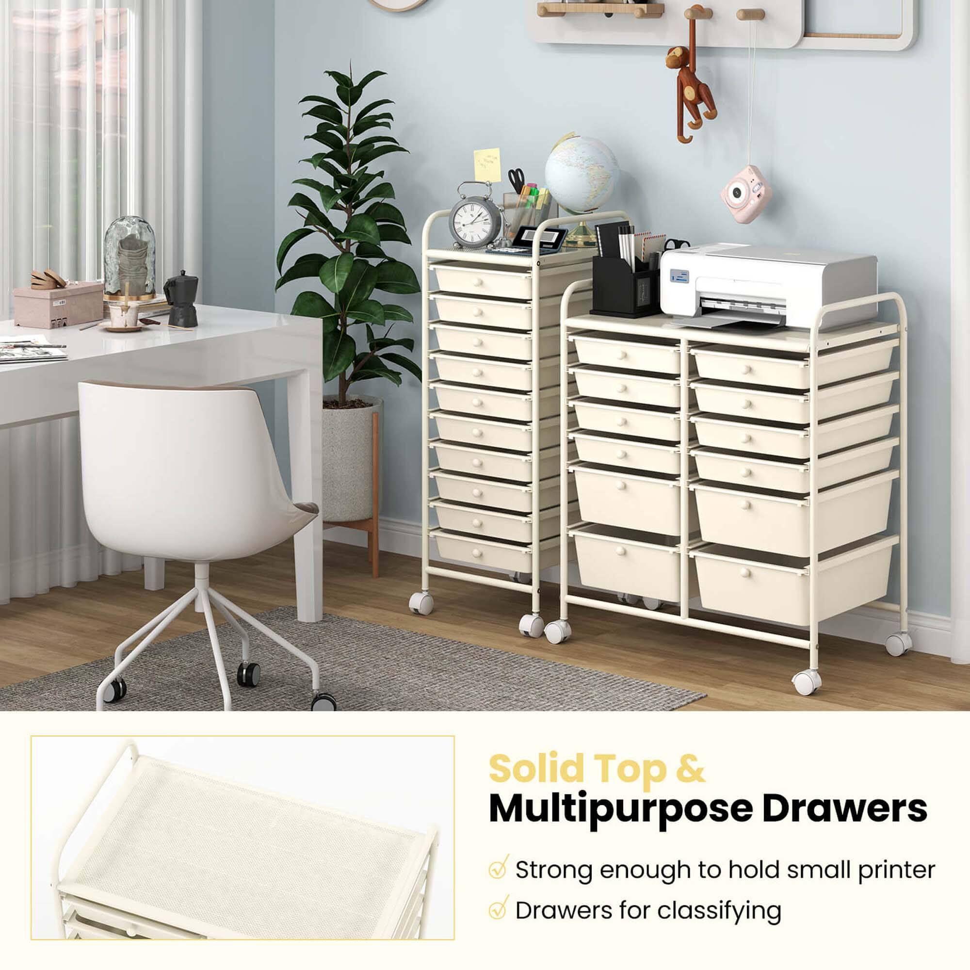 Solid Top & Multipurpose Drawers
Strong enough to hold small printer
Drawers for classifying