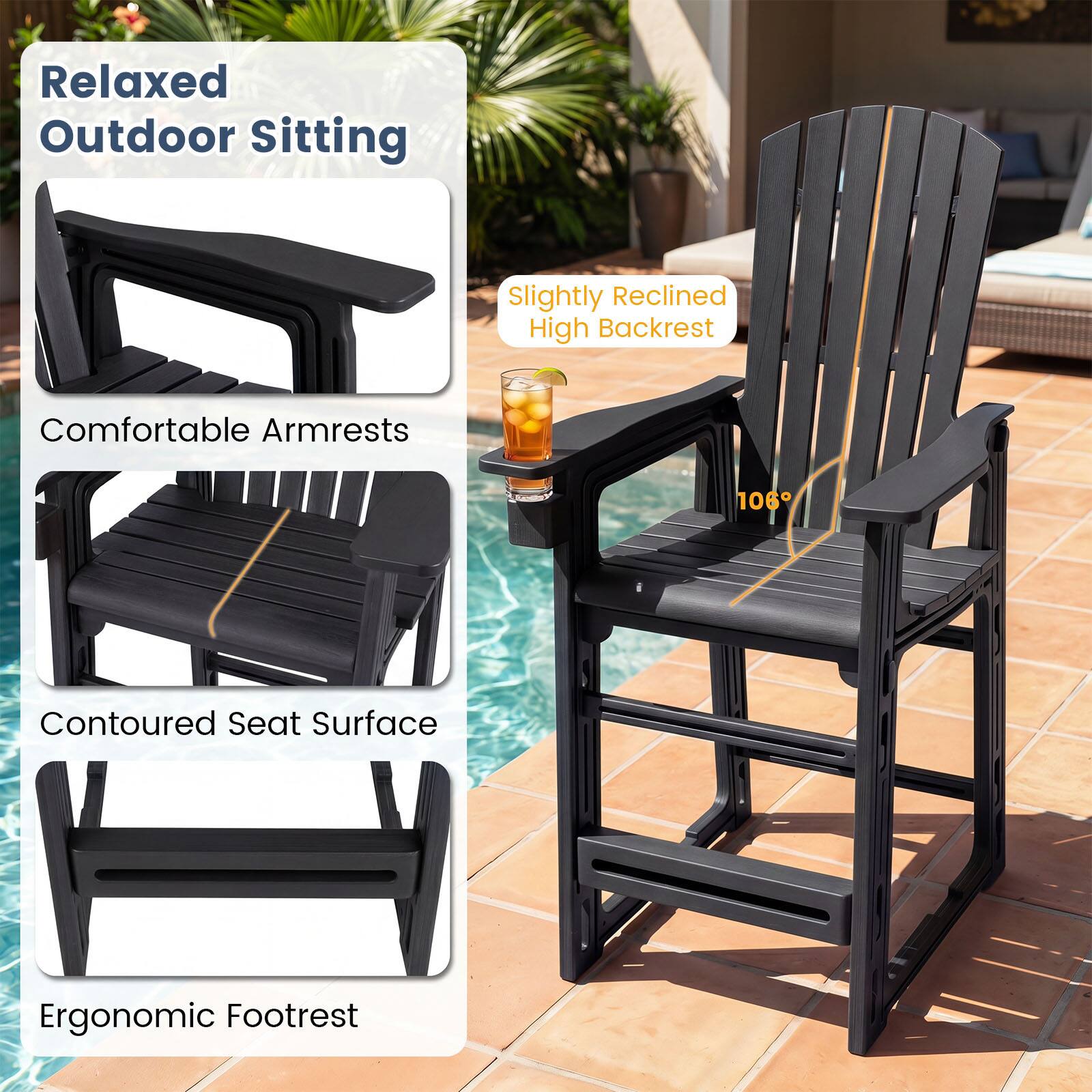 Relaxed Outdoor Sitting  
Slightly Reclined High Backrest  
Comfortable Armrests  
Contoured Seat Surface  
Ergonomic Footrest