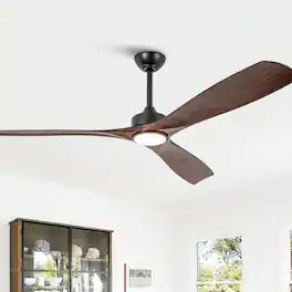 Parrot Uncle - 60" Large Modern Ceiling Fan with Dimmable LED Lights, DC Motor, 6 Speeds, Remote Control - Brown