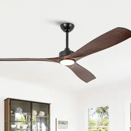 Front. Parrot Uncle - 60" Large Modern Ceiling Fan with Dimmable LED Lights, DC Motor, 6 Speeds, Remote Control - Brown.
