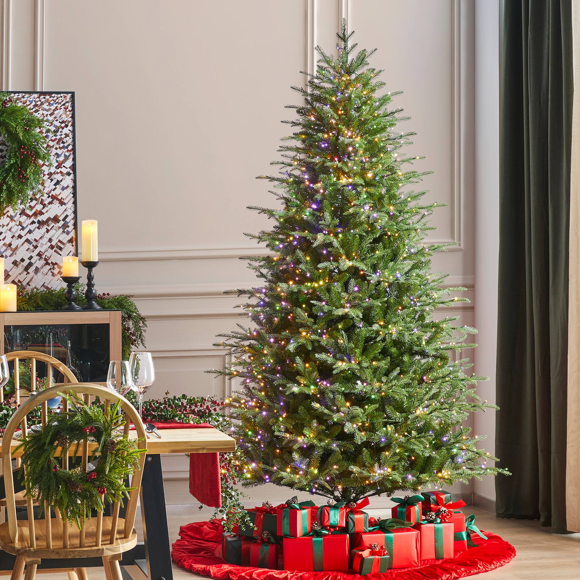 Alt View 9. Glitzhome - 7.5ft Pre-Lit Full Fir Artificial Christmas Tree with 1800 Chasing and Twinkling Lights - Green.