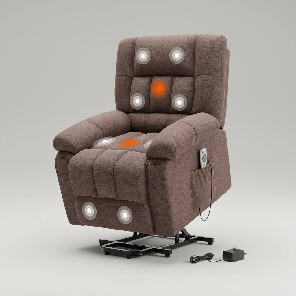 Alt View 1. AOITUN - Plush Power Lift Recliner Chair for Seniors, Brown Fabric Massage Lift Sofa with Remote, Living Room Furniture - Brown.