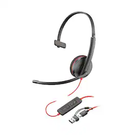 HP - Poly Blackwire 3310 USB-C Wired Monaural Headset - Black