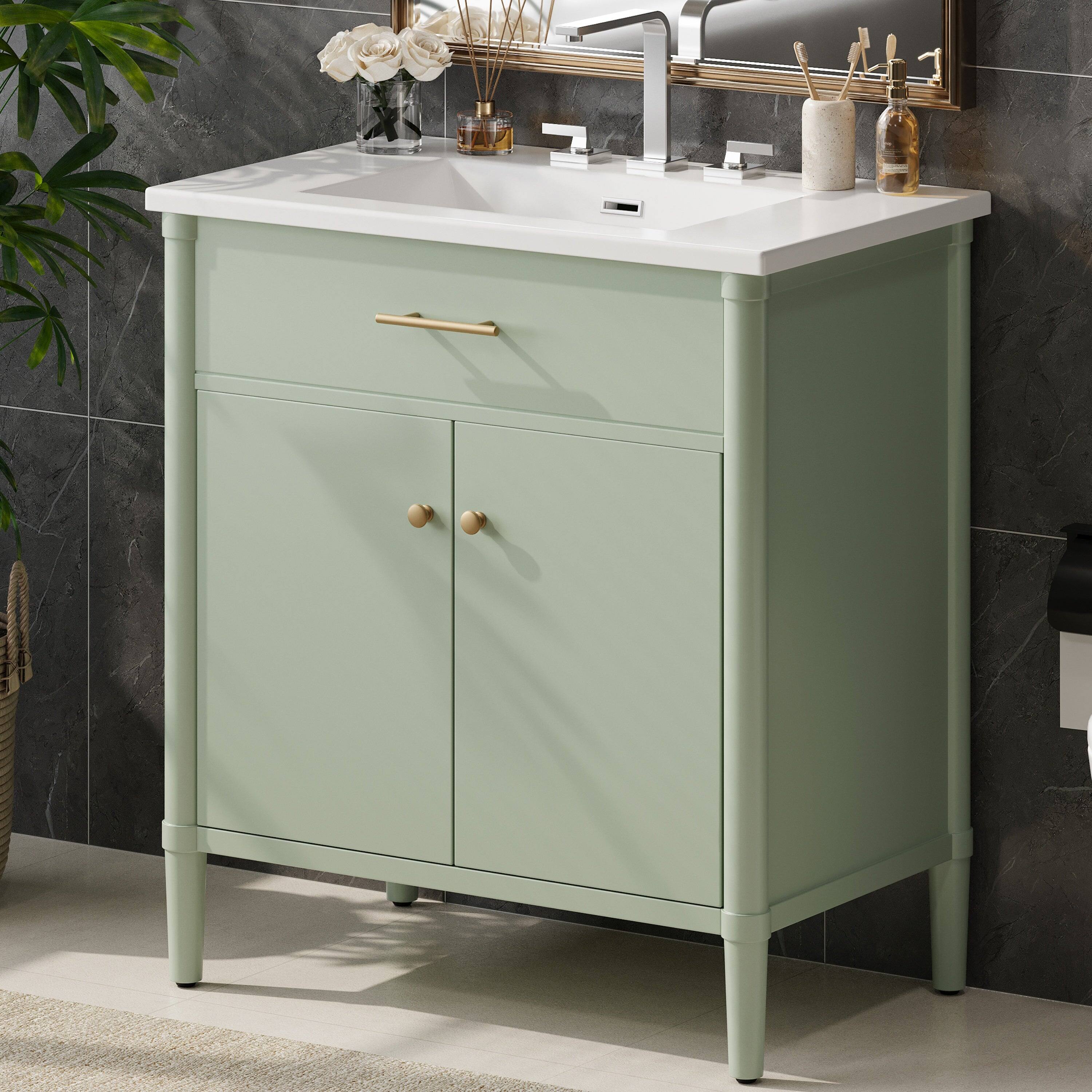Alt View 7. Boyel Living - 31 Inch Bathroom Vanity with Sink Soft Close Doors Adjustable Shelf Curved Design Rubber Wood Legs Green - Green.