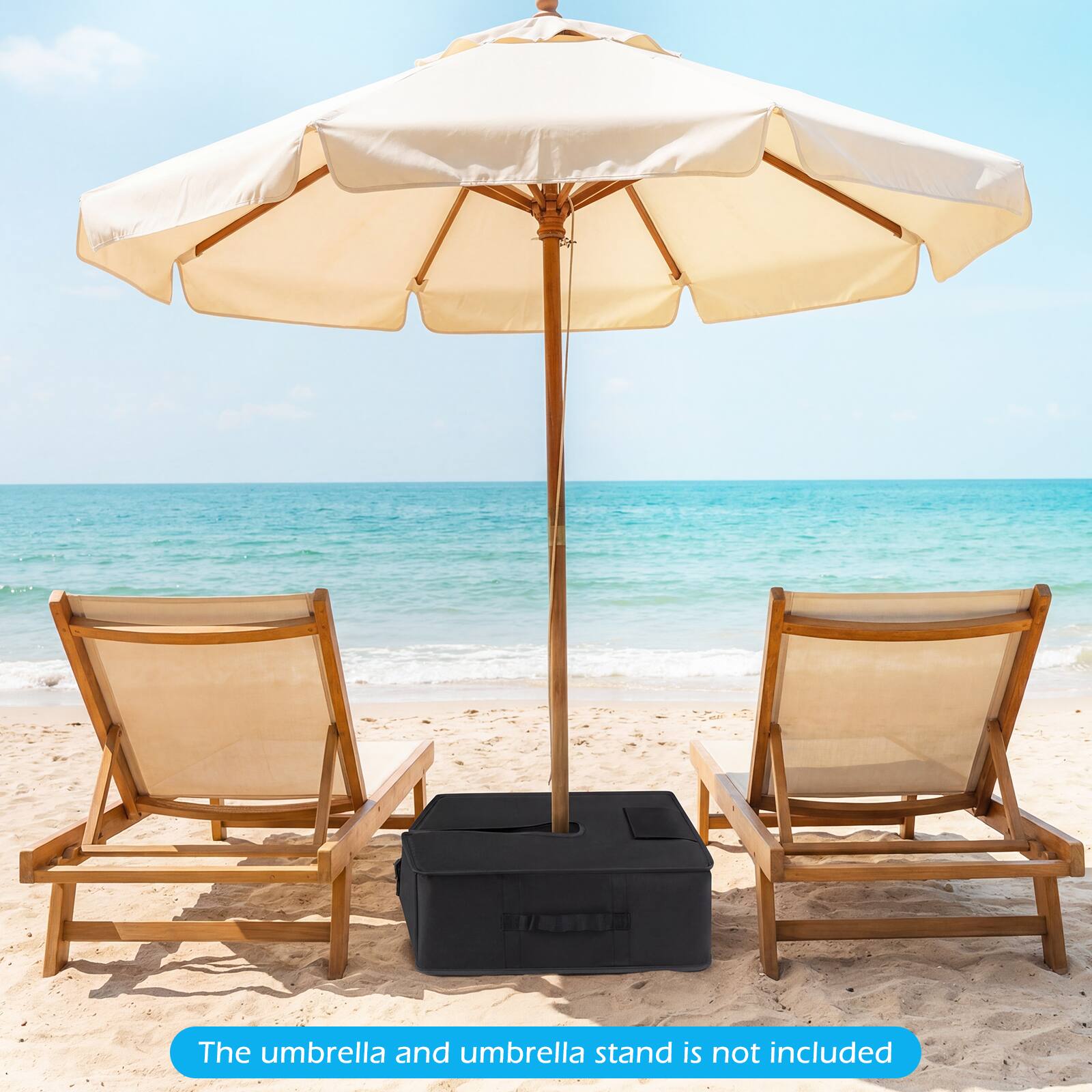 The umbrella and umbrella stand is not included.