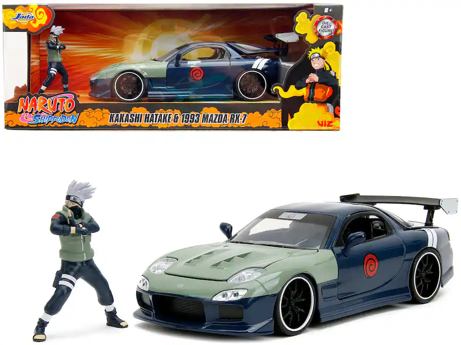 Jada 1993 Mazda RX 7 1/24 Diecast Dark Blue Green Hood with Kakashi ...