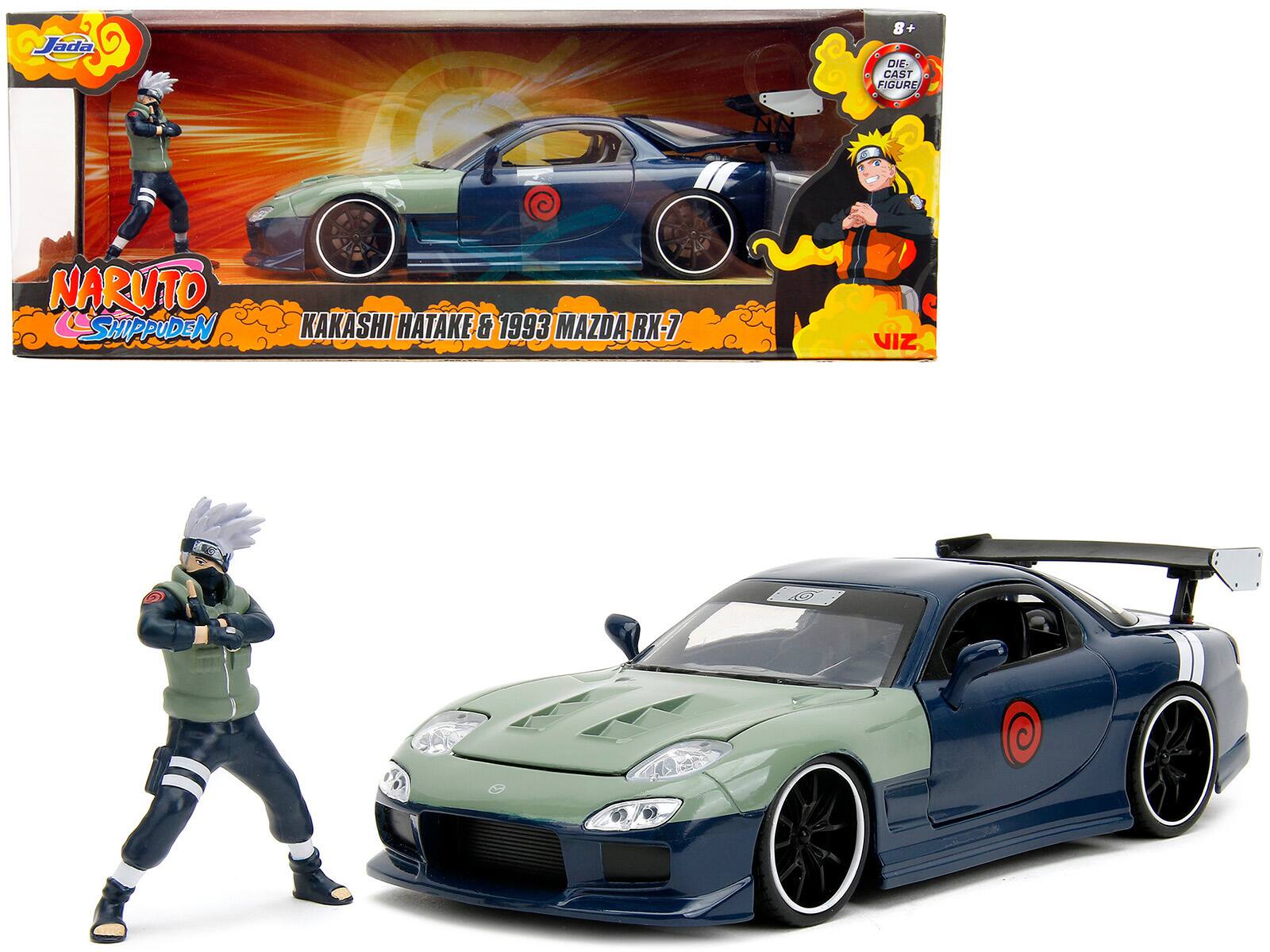 Jada - 1993 Mazda RX-7 1/24 Diecast Dark Blue Green Hood with Kakashi Hatake Figure Naruto Shippuden Anime Rides - Dark Blue With Green