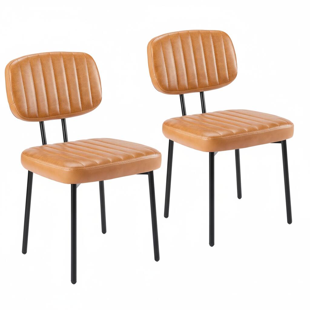 Front. AOITUN - Dining Chairs Set of 2, Mid Century Modern Upholstered Kitchen Chair with PU Leather Cushion Seat & Metal Legs - Brown.