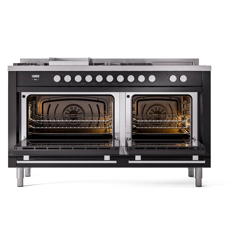 Alt View 1. ILVE - ILVE Professional Plus II Series 60 in. Dual Fuel Range with 7 Sealed Burners + Griddle (Liquid Propane, Satin Trim) - Glossy Black.