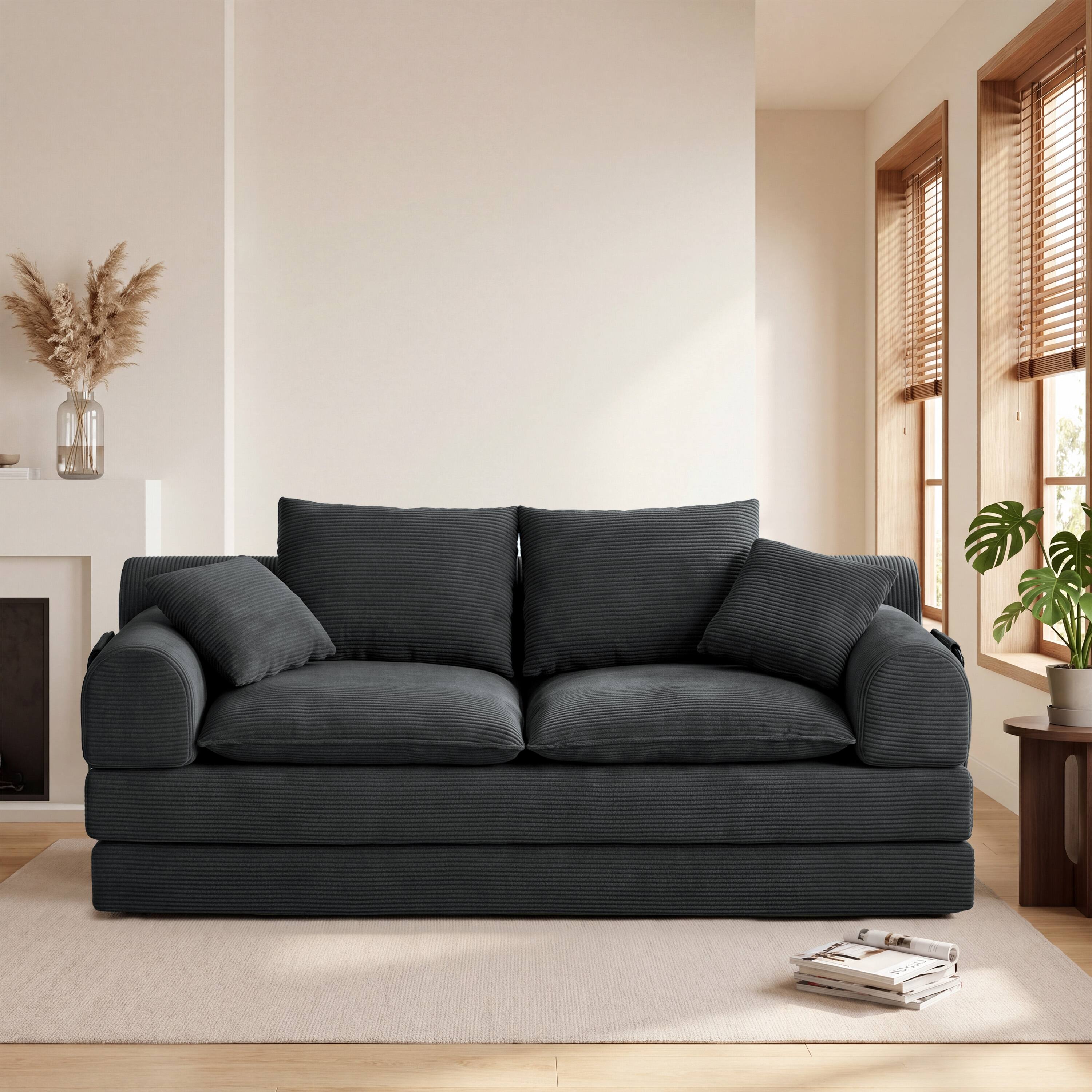 Angle. Vipbear - 79.13" Convertible Sleeper Sofa Bed,5-in-1 Folding Boneless Futon Couch with Storage Pockets, 2-Seater Loveseat - Gray.