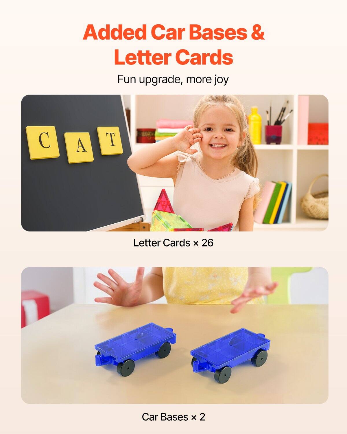 Added Car Bases & Letter Cards  
Fun upgrade, more joy  

Letter Cards x 26  

Car Bases x 2