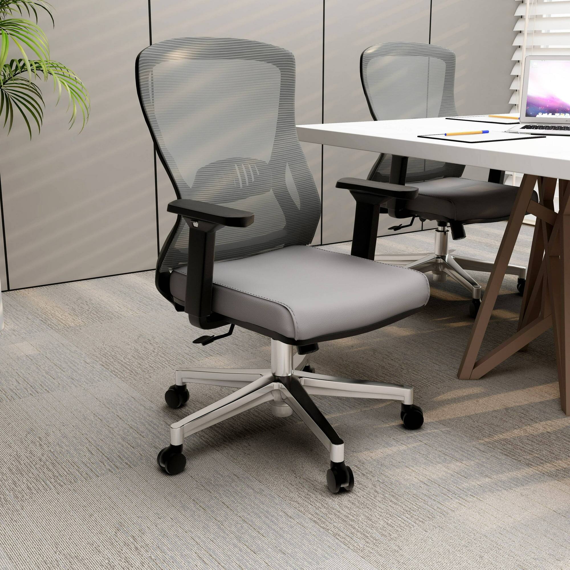 Left. LeisureMod - Adorit Office Chair Ergonomic Mid-Back Mesh Computer Chair with Swivel & Tilt – Comfortable Desk Chair - Grey.