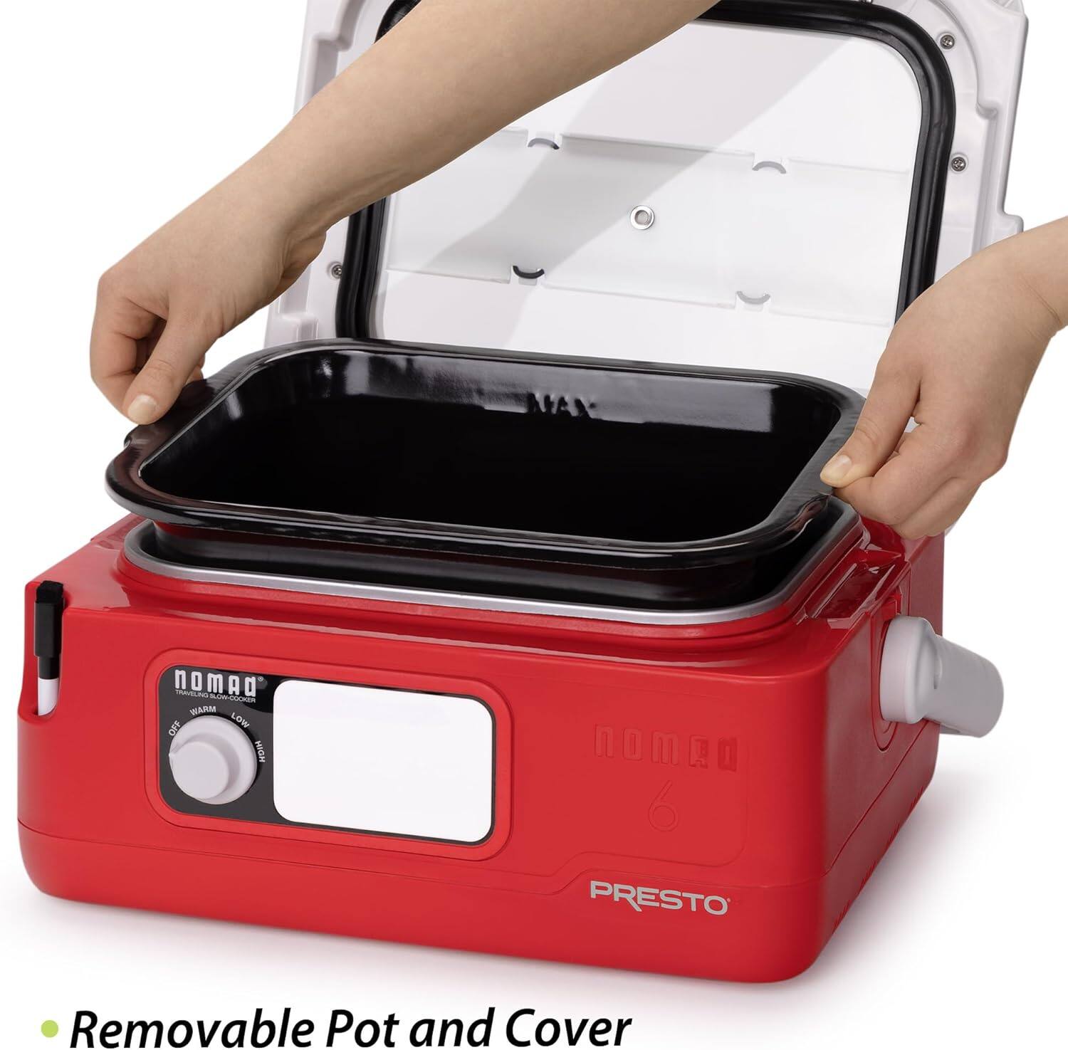 MAN NomAd SLAO Aon-O In/tLn Ctanis WARM OFF LOW I nomoo 6 PRESTO Removable Pot and Cover