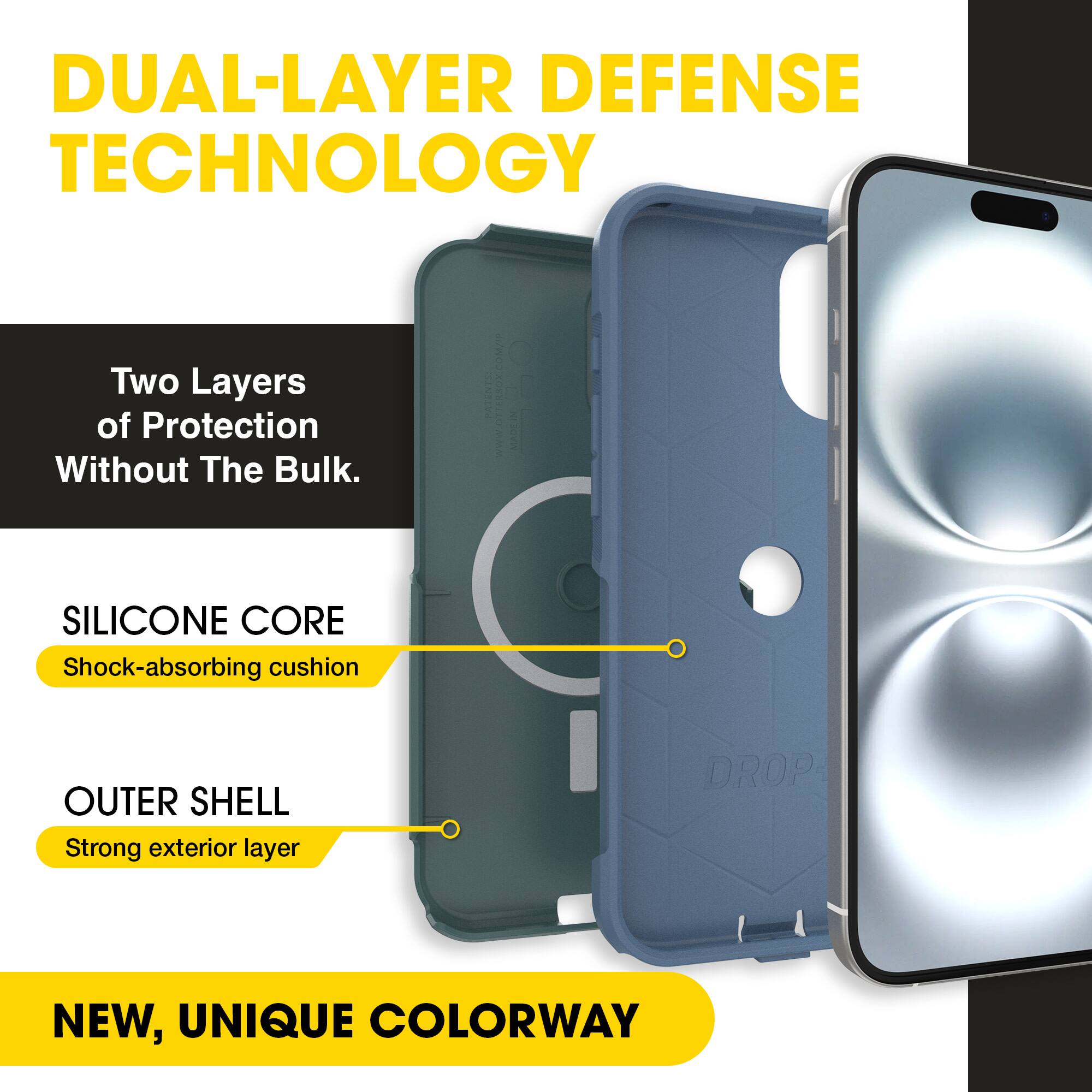 DUAL-LAYER DEFENSE TECHNOLOGY  
Two Layers of Protection Without The Bulk.  

SILICONE CORE  
Shock-absorbing cushion  

OUTER SHELL  
Strong exterior layer  

NEW, UNIQUE COLORWAY