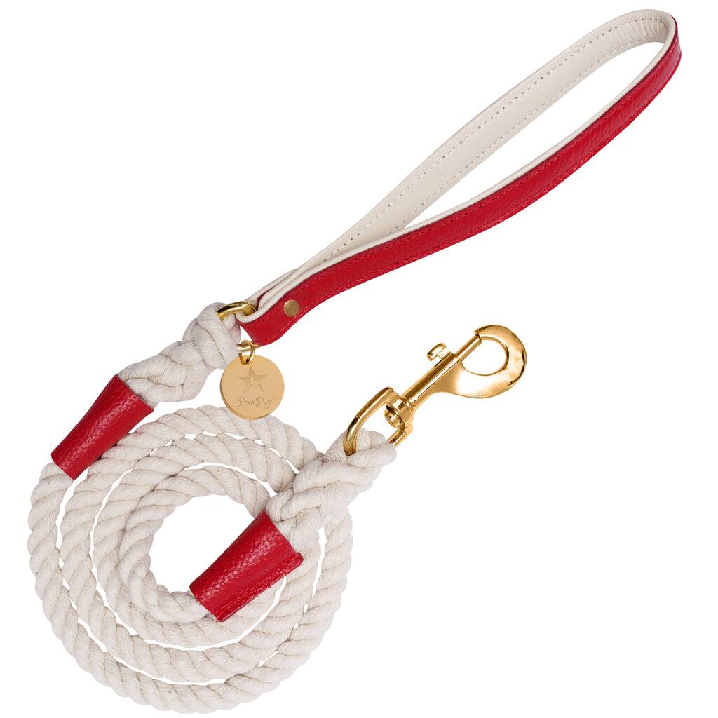 Front. PoisePup - PoisePup Pet Dog 5ft Long Leash - Red | White.