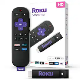 Roku - Streamer Stick HD 2025 - HD Streaming Device with Voice Remote, Free & Live TV - Black