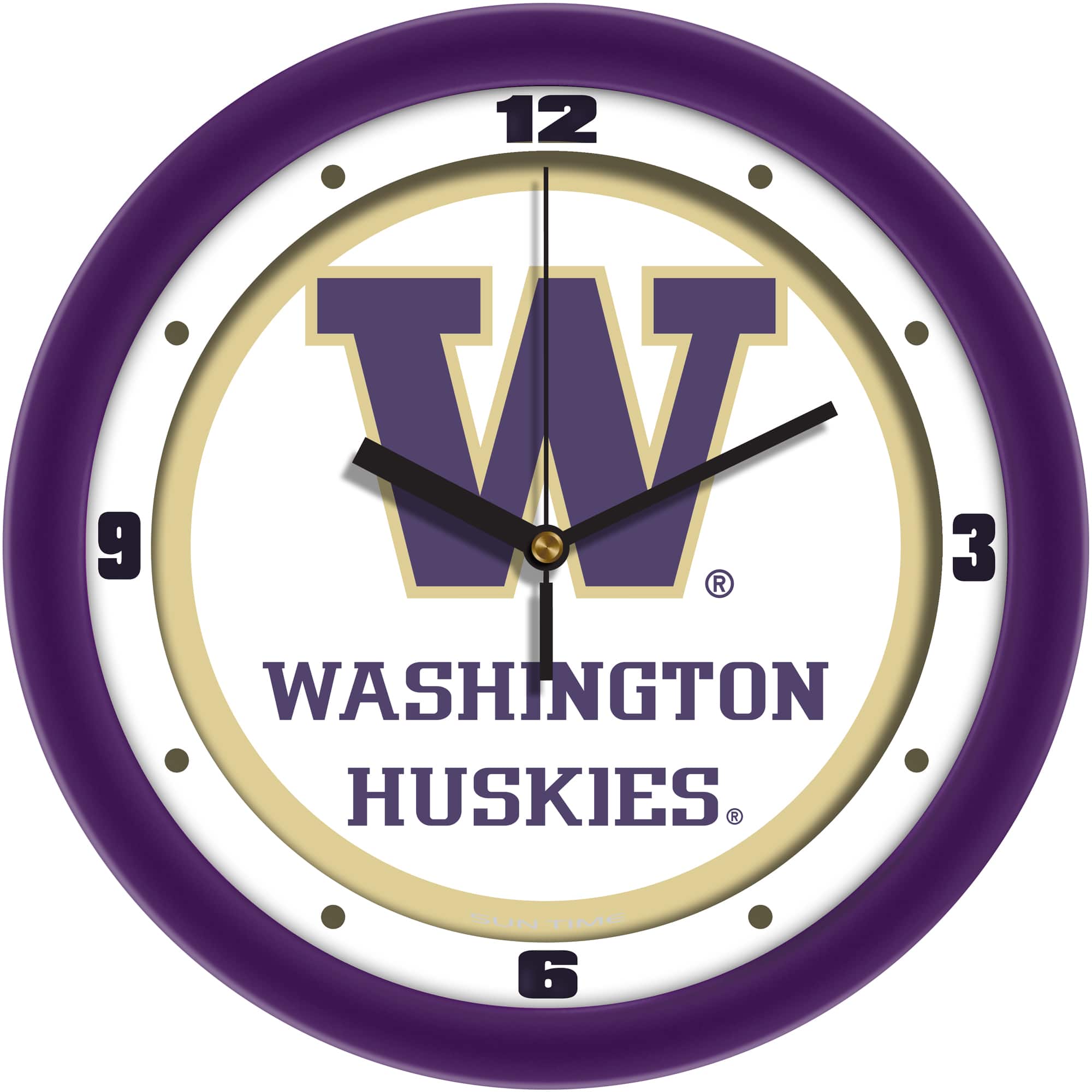 MpDirect - Washington Huskies 11.5'' Suntime Premium Glass Face Traditional Logo Wall Clock - Multicolor