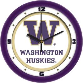 MpDirect - Washington Huskies 11.5'' Suntime Premium Glass Face Traditional Logo Wall Clock - Multicolor