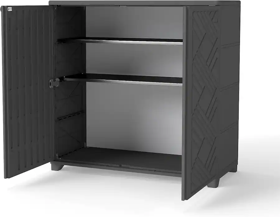 Decksplore Outdoor Storage Shed with Shelves, All Weather Resin