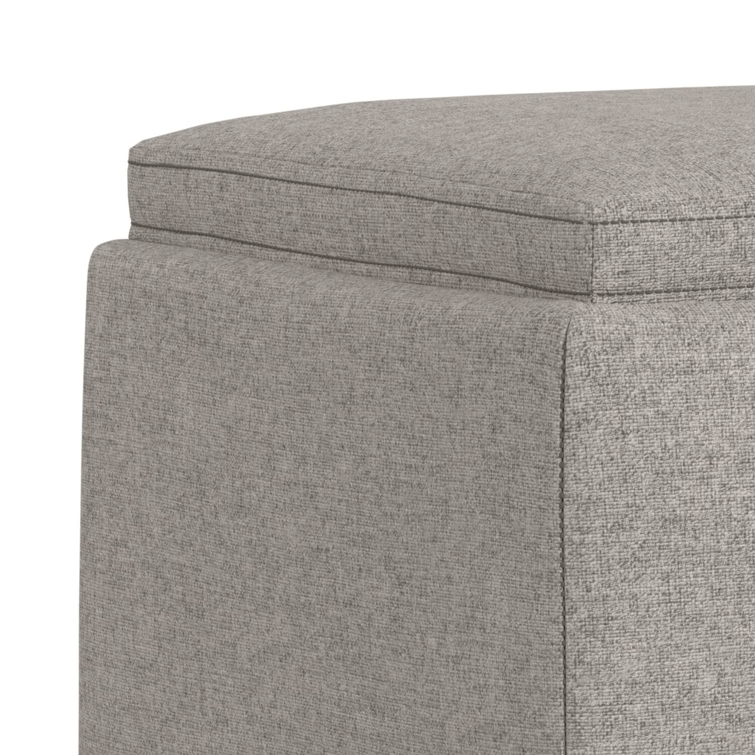 Alt View 5. Simpli Home - Natasha 18 inch Wide Mid Century Square Mid Century Storage Ottoman with Tray in Cloud Grey Polyester Linen, Assembled - Cloud Grey.