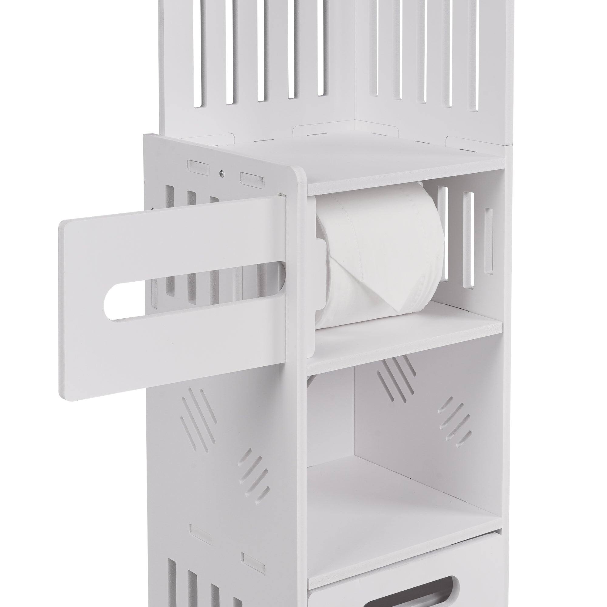 Alt View 1. Vecelo - Narrow Bathroom Storage Cabinet with Toilet Paper Organizer-Space-Saving, Perfect for Small Bathrooms & Next to Toilets - White.