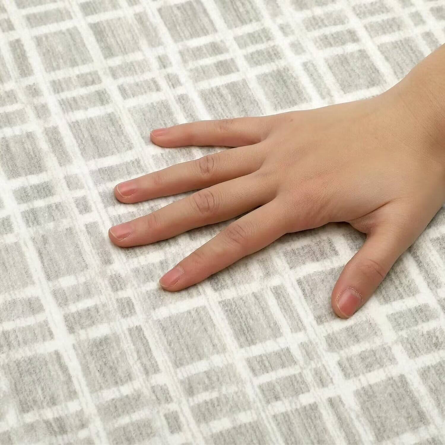 Alt View 1. Homhougo - 2 x 6 Washable Area Rug, Modern Plaid Non-Slip Farmhouse Throw Rug for Living Room & Bedroom Decor - Light Gray - Light Gray.